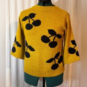VTG Wanko Mustard Yellow Sweater with Black Pattern size S 3/4 sleeve